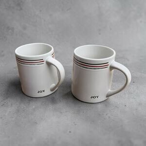 Set Of 2 Hearth And Hand Magnolia Stoneware Coffee Mug "Joy" Ivory